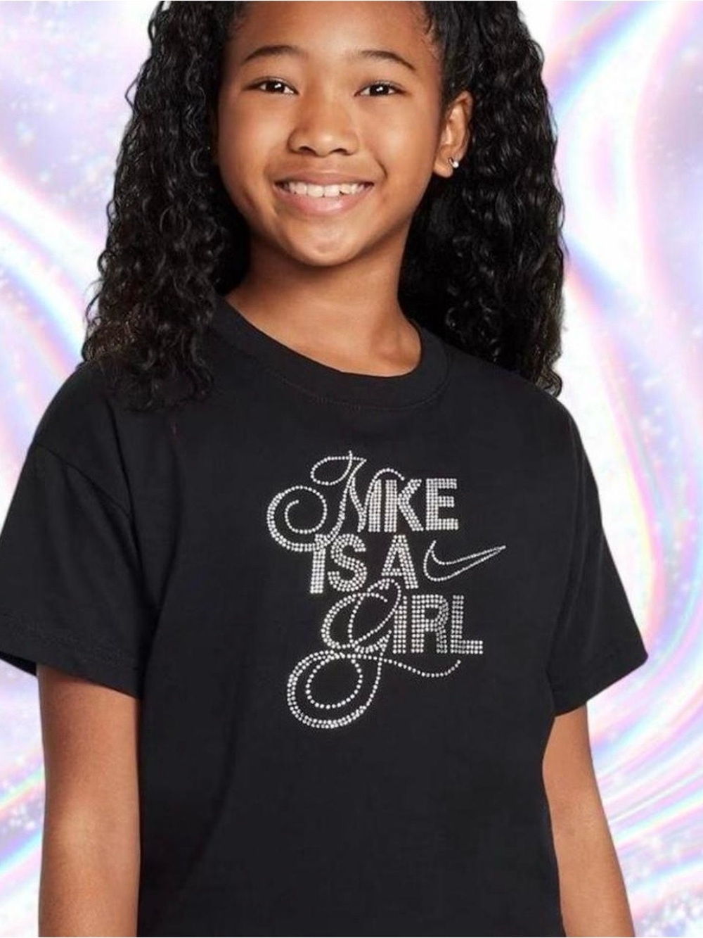 Nike Black Short-Sleeve Tee with Sparkling 'Nike Is A Girl' Graphic - Picture 2 of 6